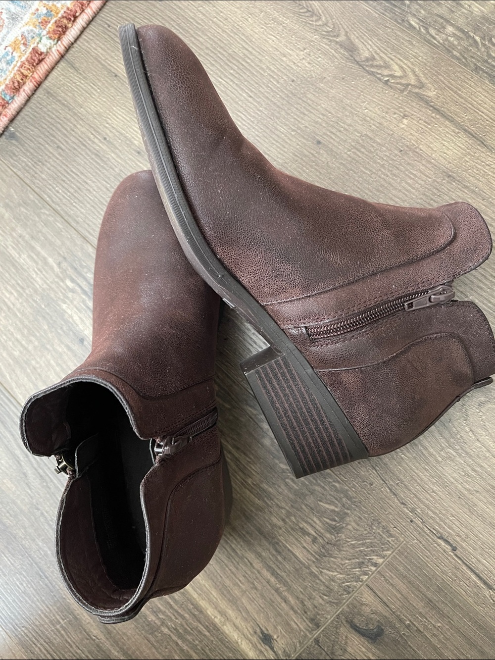 Almost new Women's Dark Brown Suede Ankle Booties with Side Zipper. Comfortable
